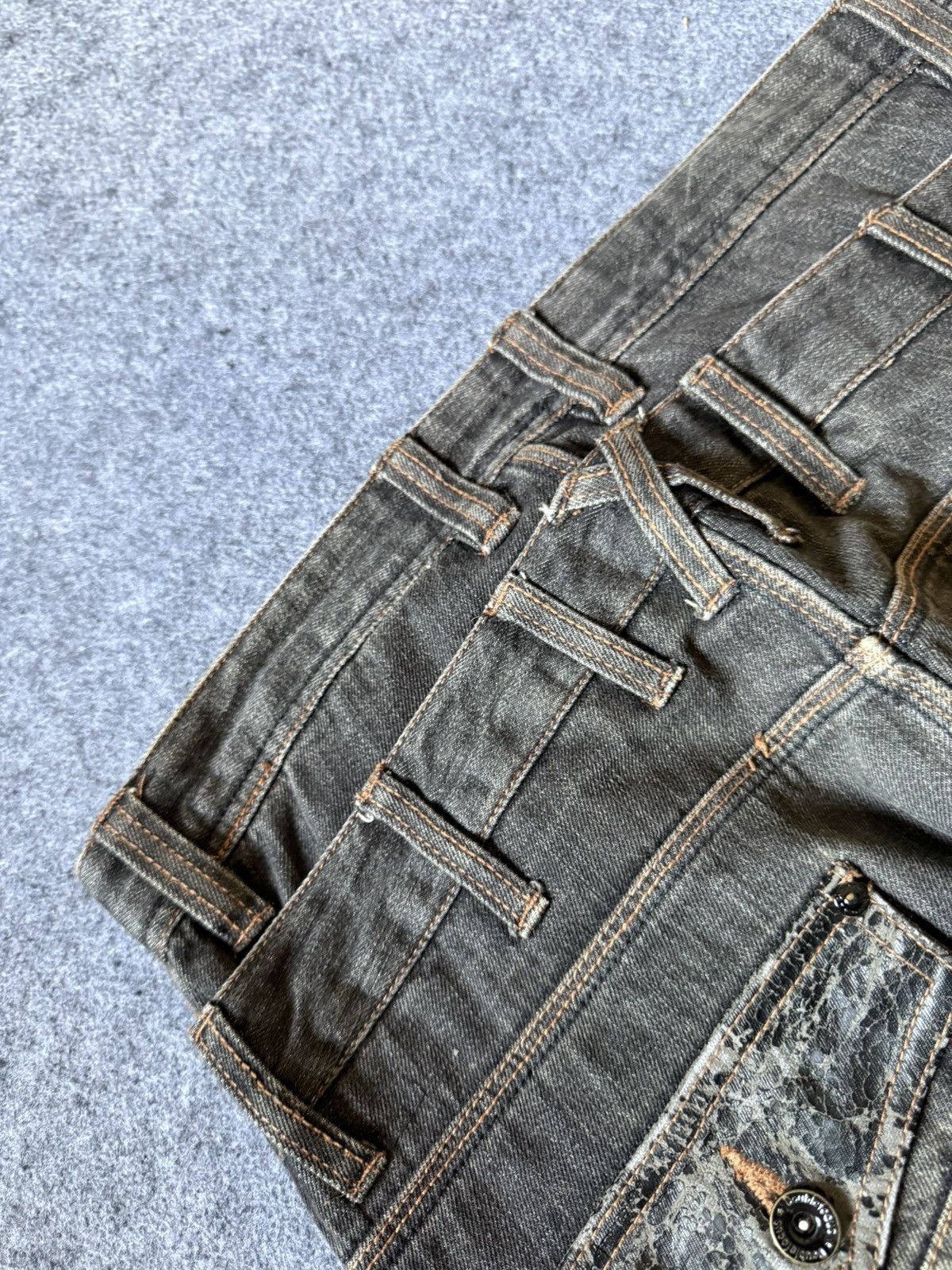 If Six Was Nine Double Focus Japan Asymmetrical Double Waist Flared Jeans Size US 30 / EU 46 - 16 Thumbnail
