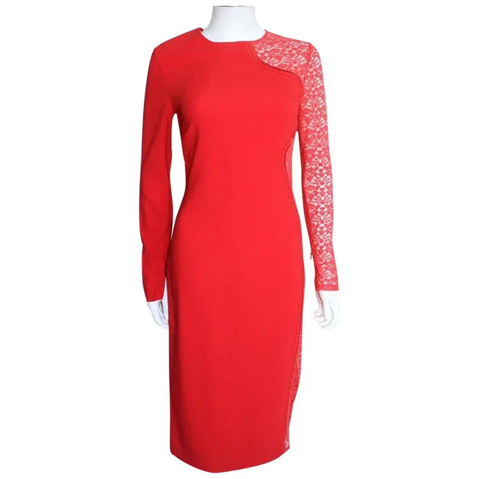 Stella McCartney Stella McCartney Red Lace Mesh Sleeve Midi Dress 40 uk 8 Size S / US 4 / IT 40 - 1 Thumbnail