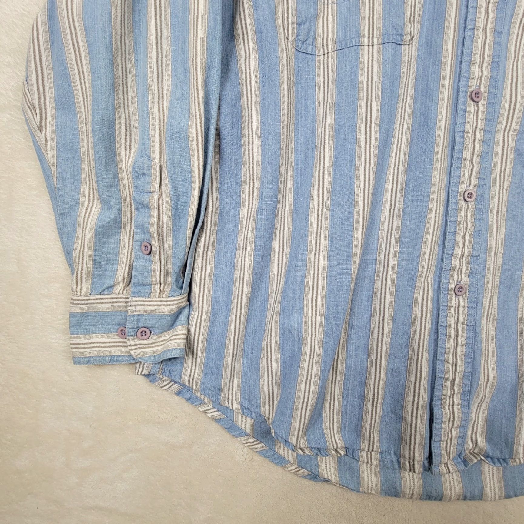 Wrangler Wrangler Shirt Mens Blue White Striped Long Sleeve Button Down Collared Large Casual Cowboy Pockets Size US L / EU 52-54 / 3 - 2 Thumbnail