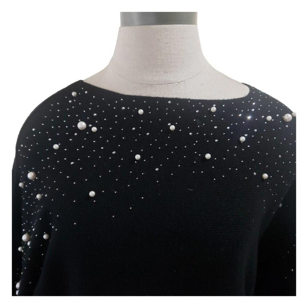 Designer CT1733 On Blue Black and Pearl Studded Long Sleeve Sweater Size S / US 4 / IT 40 - 3 Thumbnail