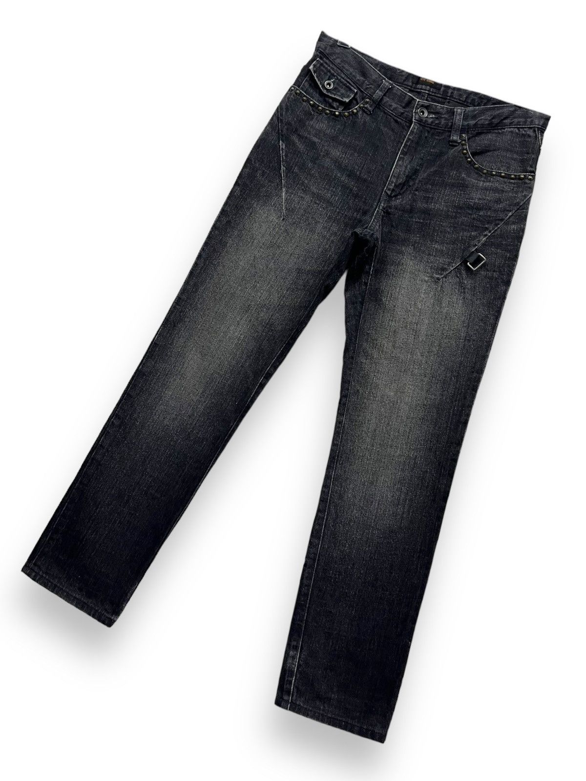 Issey Miyake FYE🔥Vintage TETE HOMME Studded Hook Slim Fit Black Denim Size US 29 - 4 Thumbnail