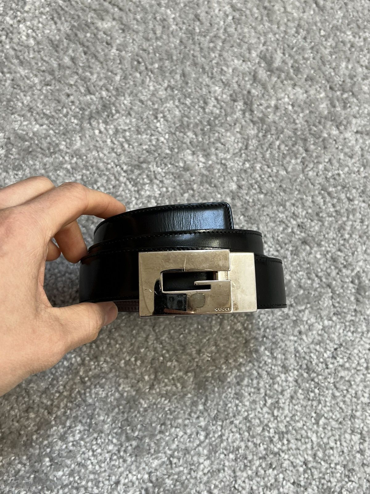 Gucci Gucci Square G Buckle Black Leather Belt Size ONE SIZE - 3 Thumbnail