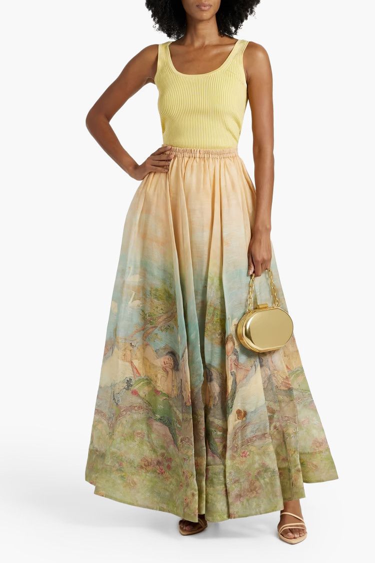 Zimmermann oc11z0225 Printed Cotton Linen-blend Maxi Skirt Multicolor Size 26" / US 2 / IT 38 - 2 Thumbnail