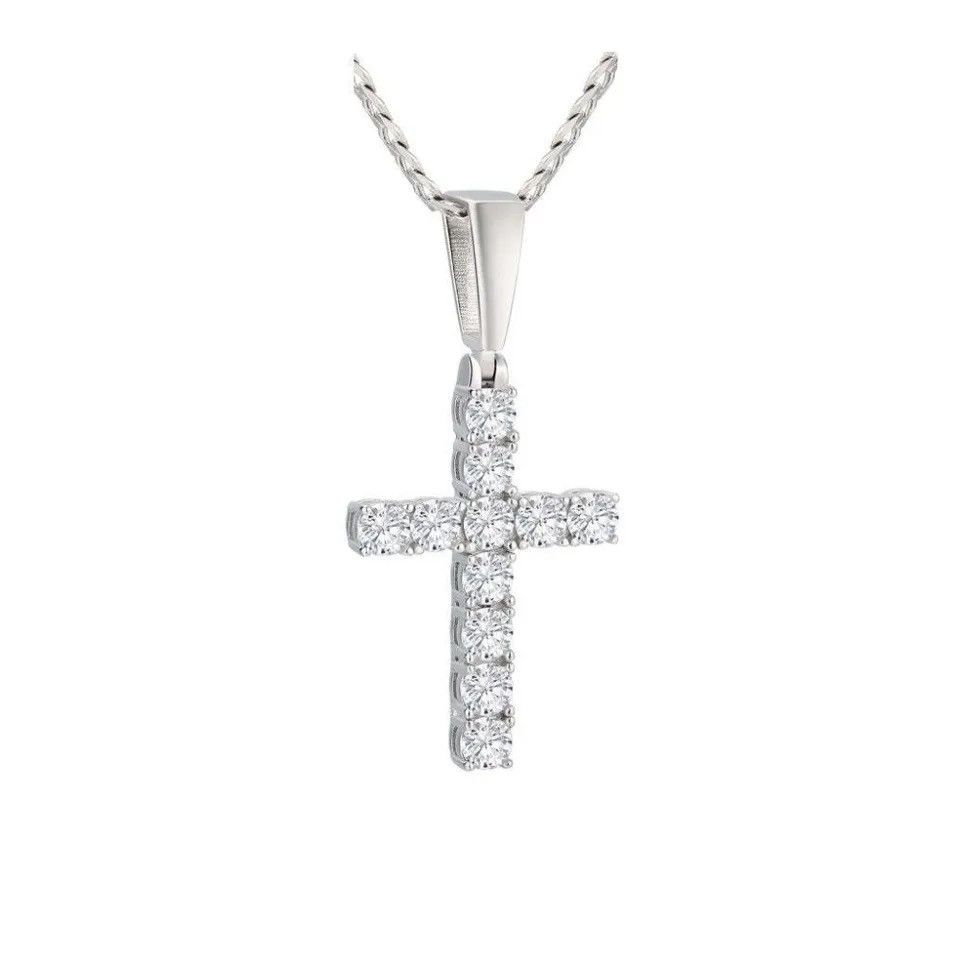 Jewelry 925 Silver 1.1 Carat Moissanite Cross Necklace Pendant Size ONE SIZE - 5 Thumbnail