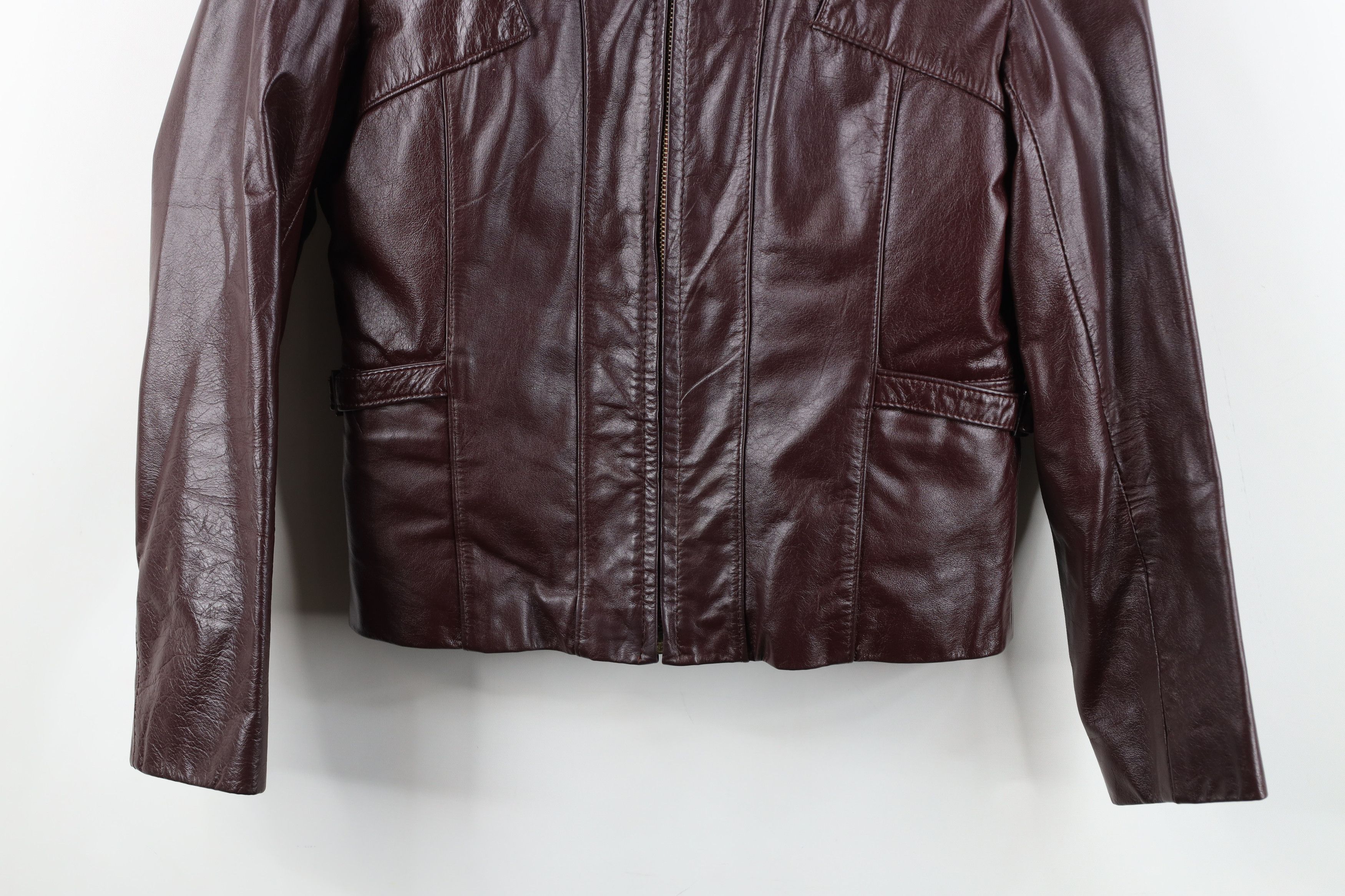 Vintage Vintage 70s Streetwear Buckle Back Leather Jacket Oxblood Size L / US 10 / IT 46 - 3 Thumbnail