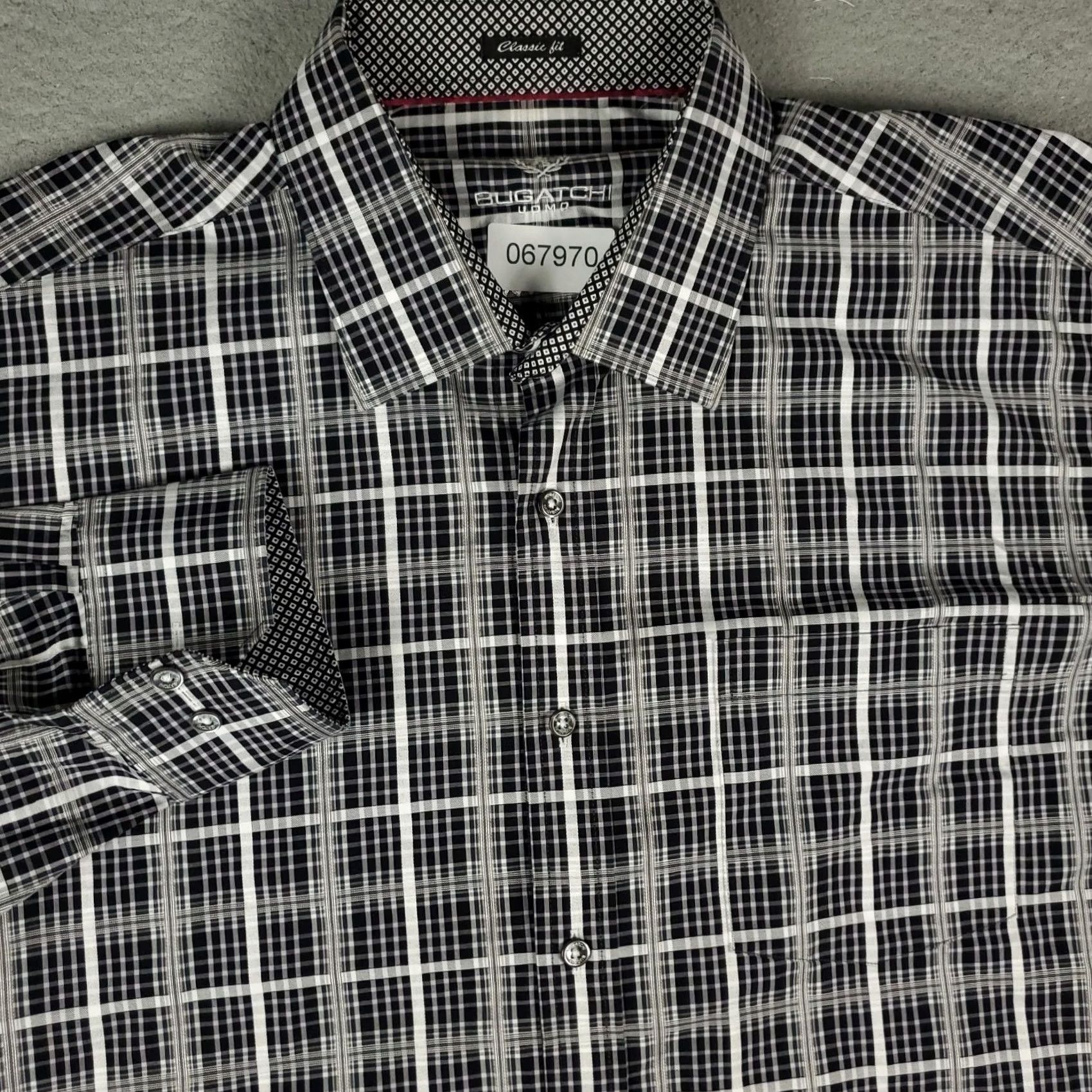BUGATCHI Bugatchi Mens Shirt XL Gray Plaid Classic Fit Button Up Long Sleeve Size US XL / EU 56 / 4 - 2 Thumbnail