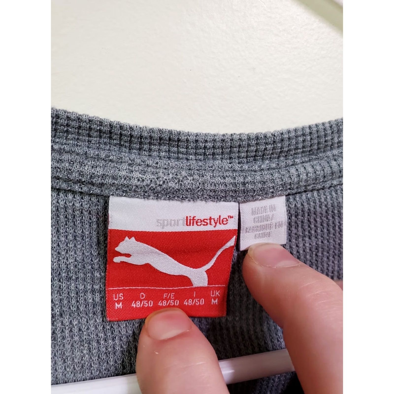 Puma PUMA Shirt Mens Medium Thermal Gray Long Sleeve Crewneck Waffle Knit Solid Logo Classic Outdoor Sports Thermal Fall Winter Spring Mens Size US M / EU 48-50 / 2 - 3 Thumbnail