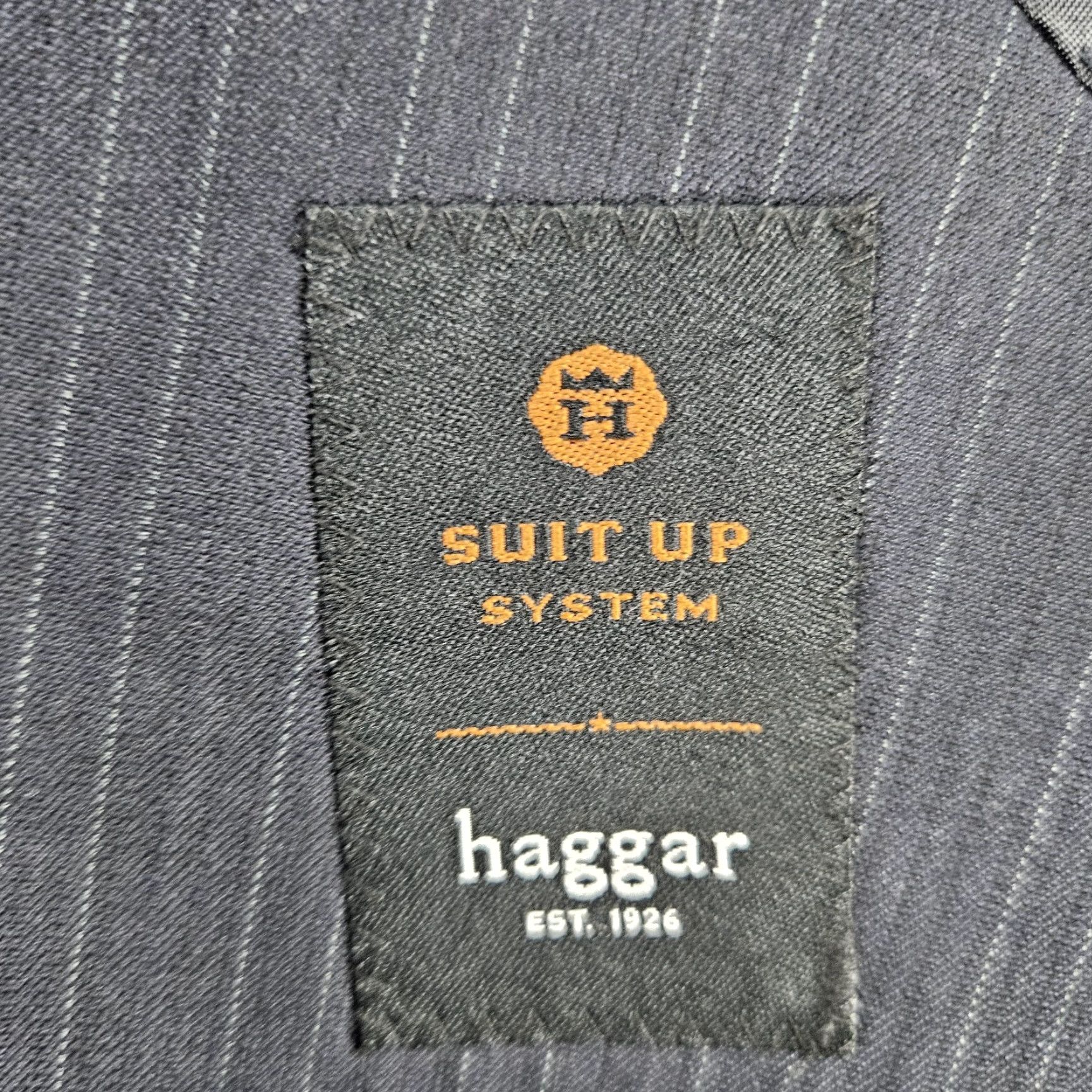 Haggar Haggar Navy Suit Up System 2 Piece Set Notch Jacket 2-Button Single-Vented Full Back Striped 46L 36x32 Mens Wirh Size 46R - 3 Thumbnail