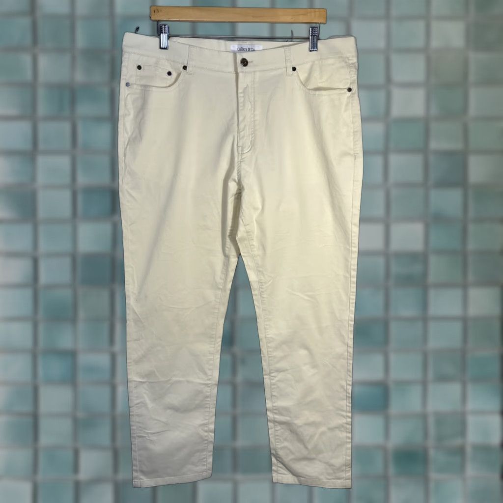 NWT Collars & Co CEO Chino Five Pocket Cotton Stretch Pants Stone 38x30 Mens Regular Straight 5-Pocket Design Beige/Stone City Preppy