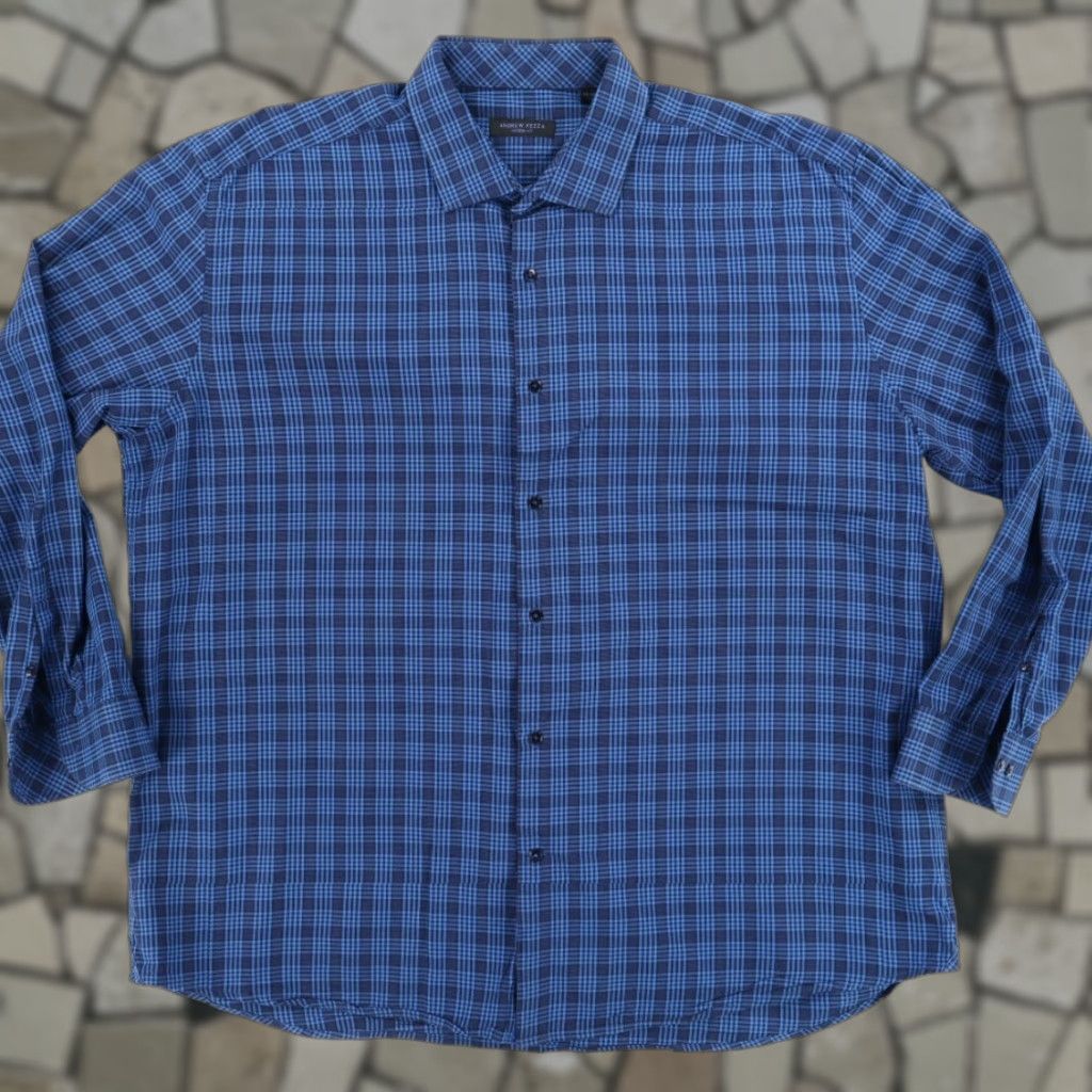 Vintage Andrew Fezza Shirt Blue Men's 2XL Gingham Long Sleeve Button Up Modern Fit Size US XXL / EU 58 / 5 - 1 Thumbnail