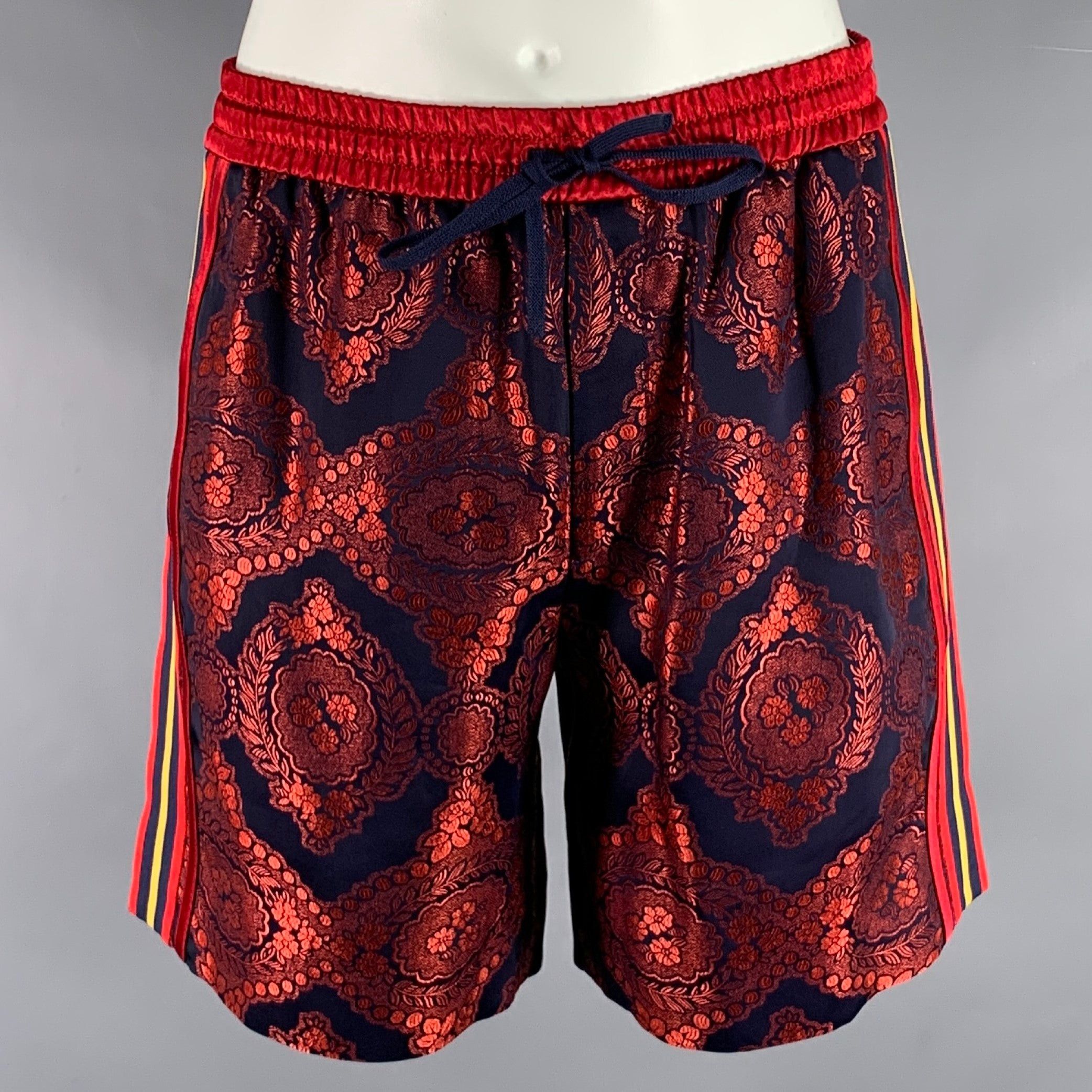 image of Gucci S Red Navy Brocade Shorts, Men's (Size 30)