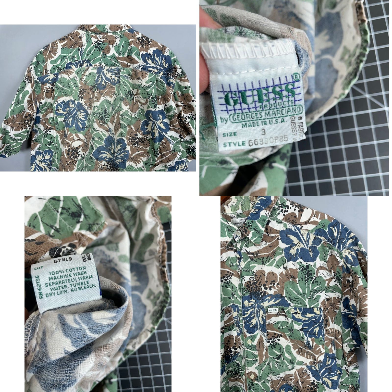 Guess VINTAGE GUESS Men’s Hawaiian Shirt XL Green Floral 90s Casual Cotton Button-Up Size US XL / EU 56 / 4 - 8 Thumbnail