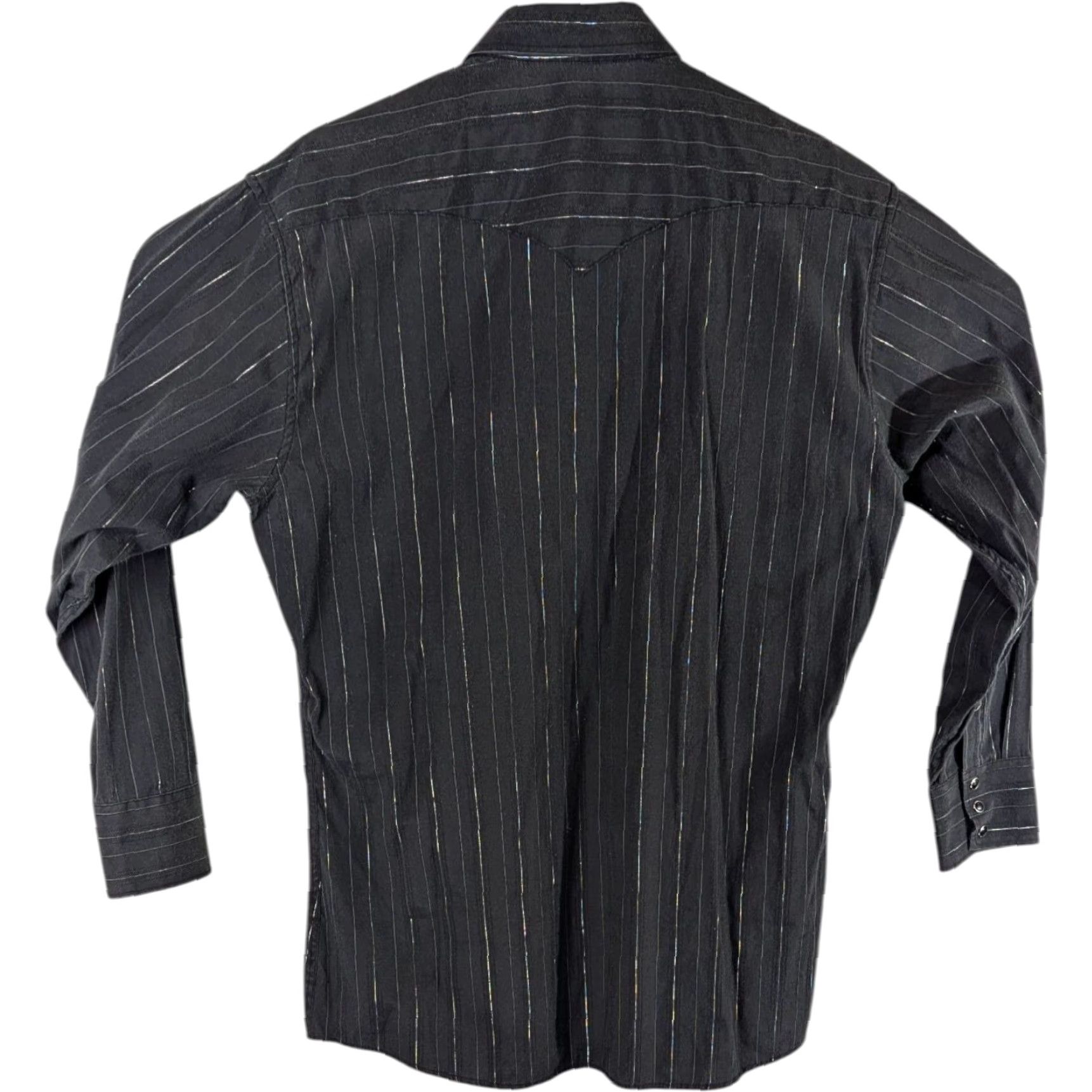 VINTAGE Panhandle Slim Pearl Snap Western Shirt Black Silver Stripes Mens 16-30 M-L Shirt Mens L Black Striped Western Cowboy Jacket Style
