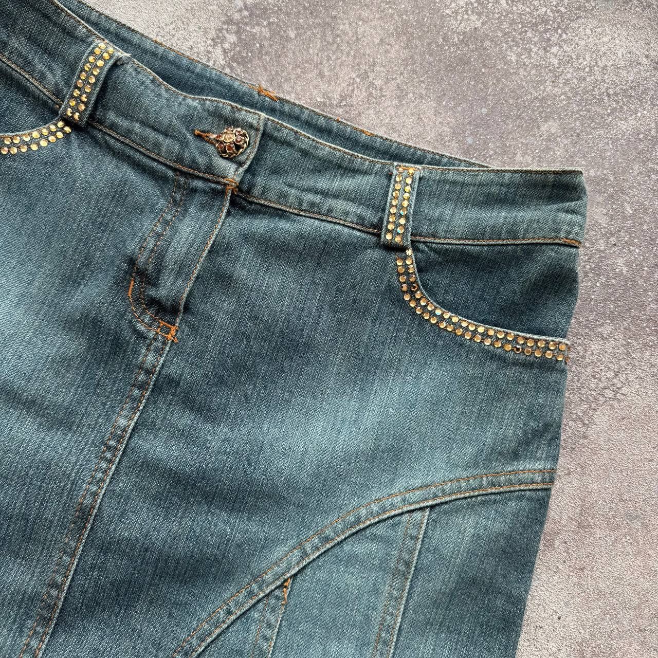 Blumarine Miss Blumarine Y2K Vintage Washed Denim Pleated Skirt Size 28" / US 6 / IT 42 - 5 Thumbnail