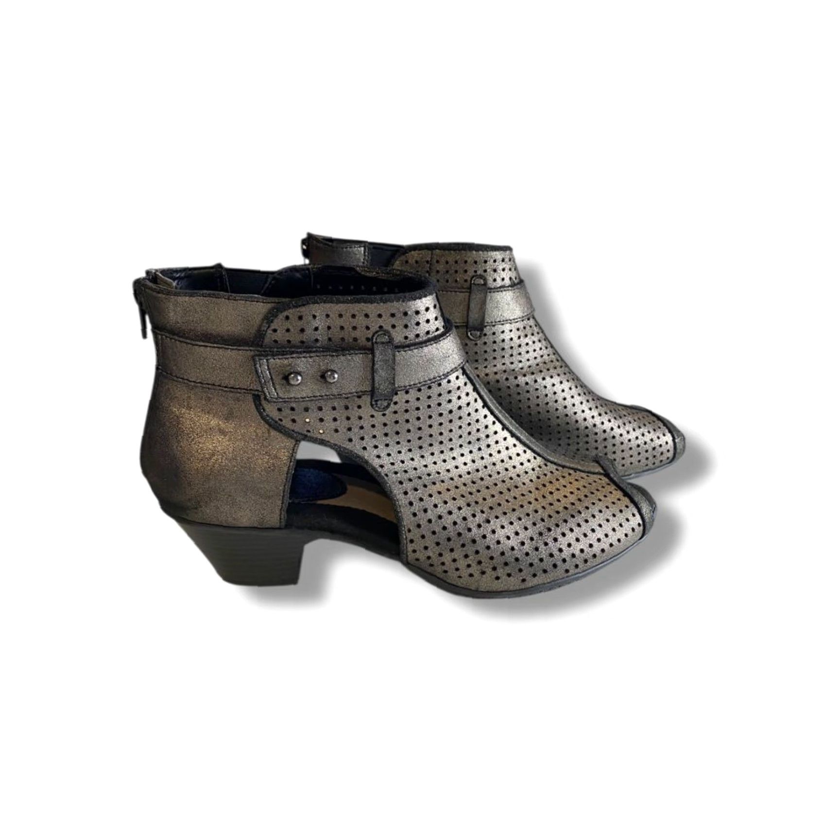 Vintage Earth Intrepid Women Pewter Leather Booties Open Toe Boots Size 11 Shoes Women Shoes Bootie Open Toe Leather Pewter 11 Womens Boots Size US 11 / IT 41 - 2 Thumbnail