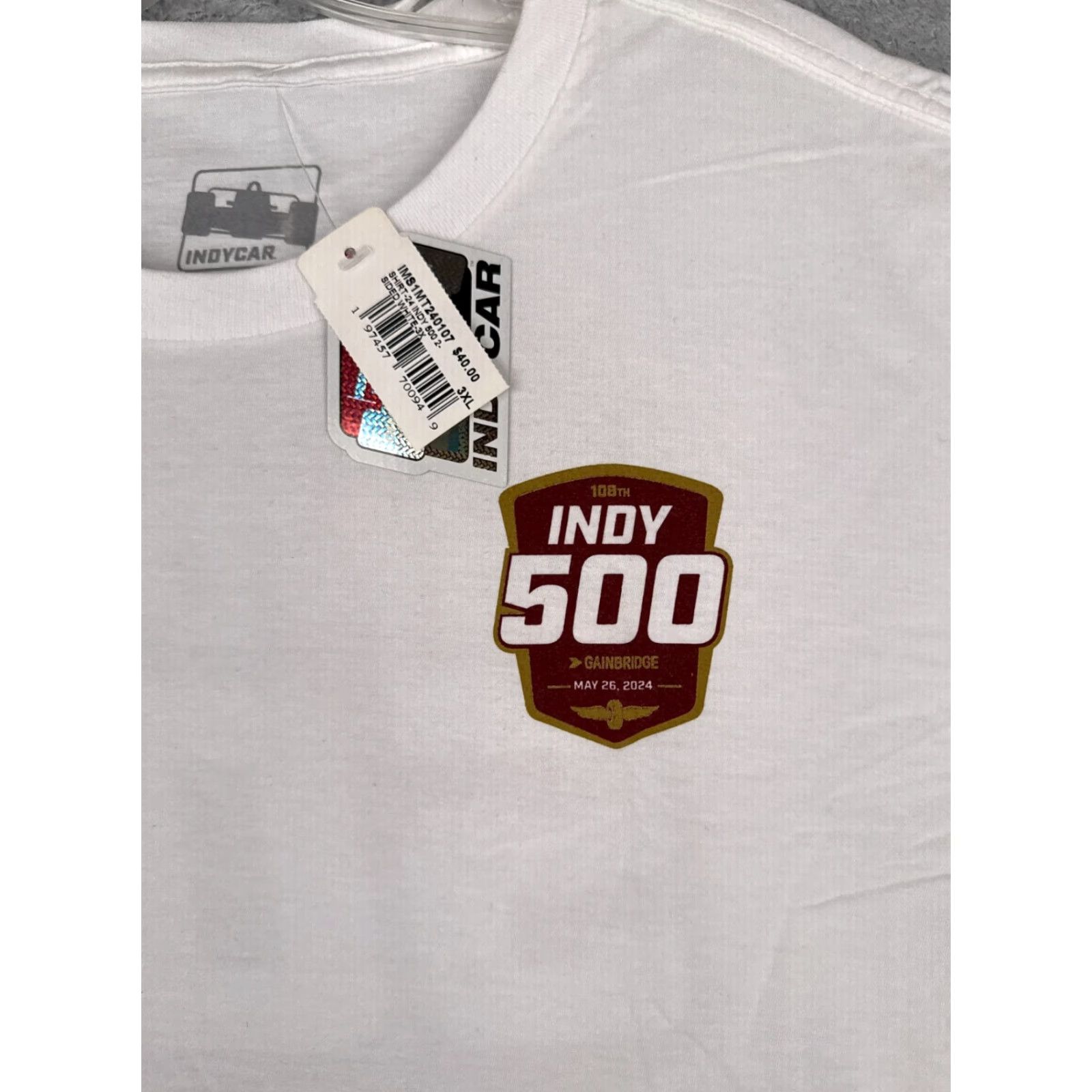 Vintage Indycar Shirt Adult 3XL White 2024 Indy 500 Gainbridge 108th 100% Cotton Logo Jersey Crew Neck Short Sleeve Men T-Shirt Legends Global Merchandise Size US XXL / EU 58 / 5 - 6 Thumbnail