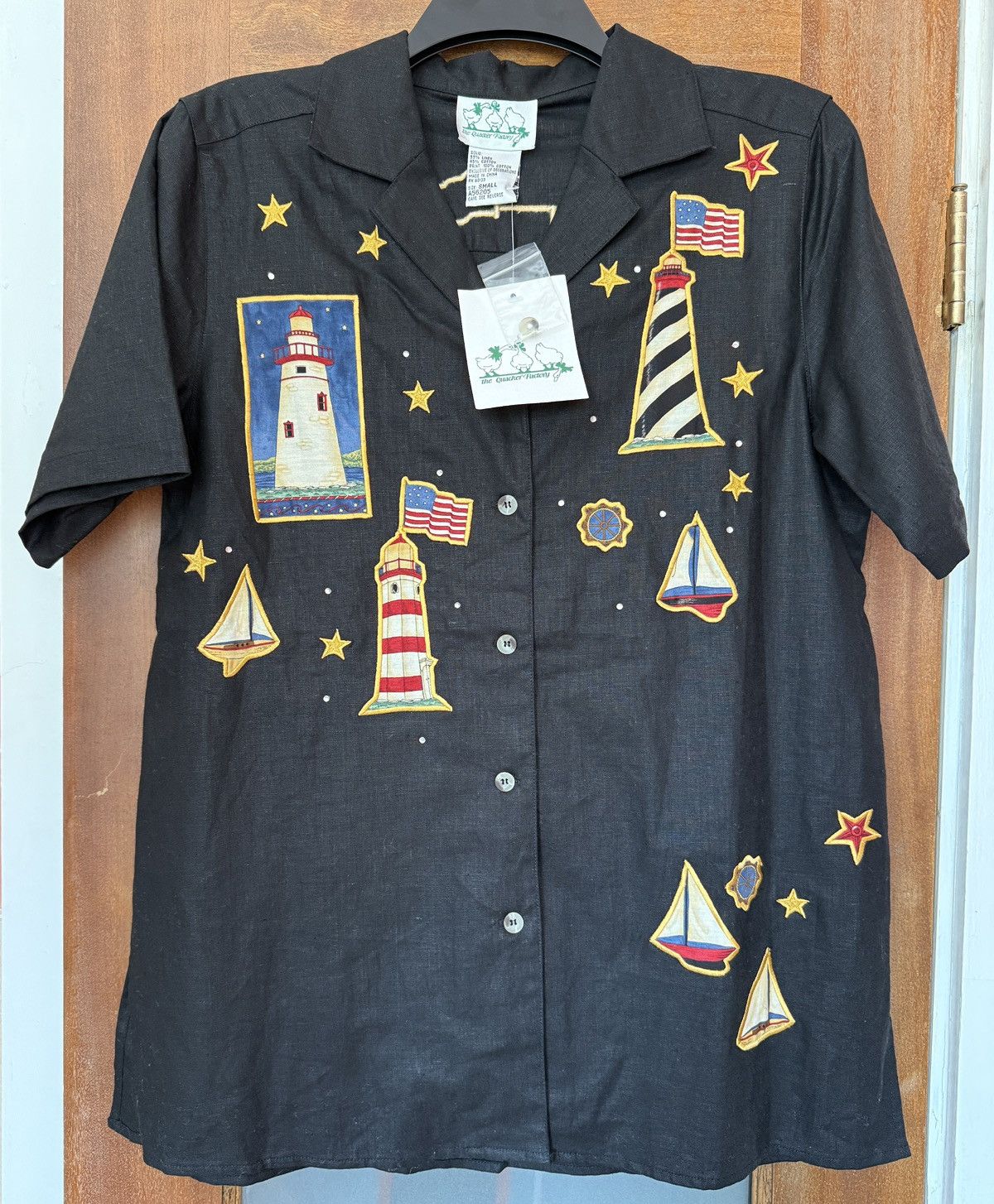 Other The Quacker Factory Vtg Black Linen SS Nautical Button Cover Size S / US 4 / IT 40 - 1 Thumbnail