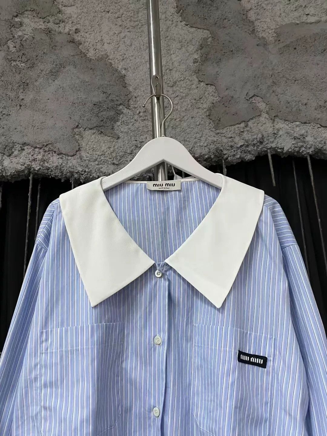 Miu Miu Miu Miu Blue White Stripe Doll Collar Shirt Size US 28 / EU 44 - 4 Thumbnail