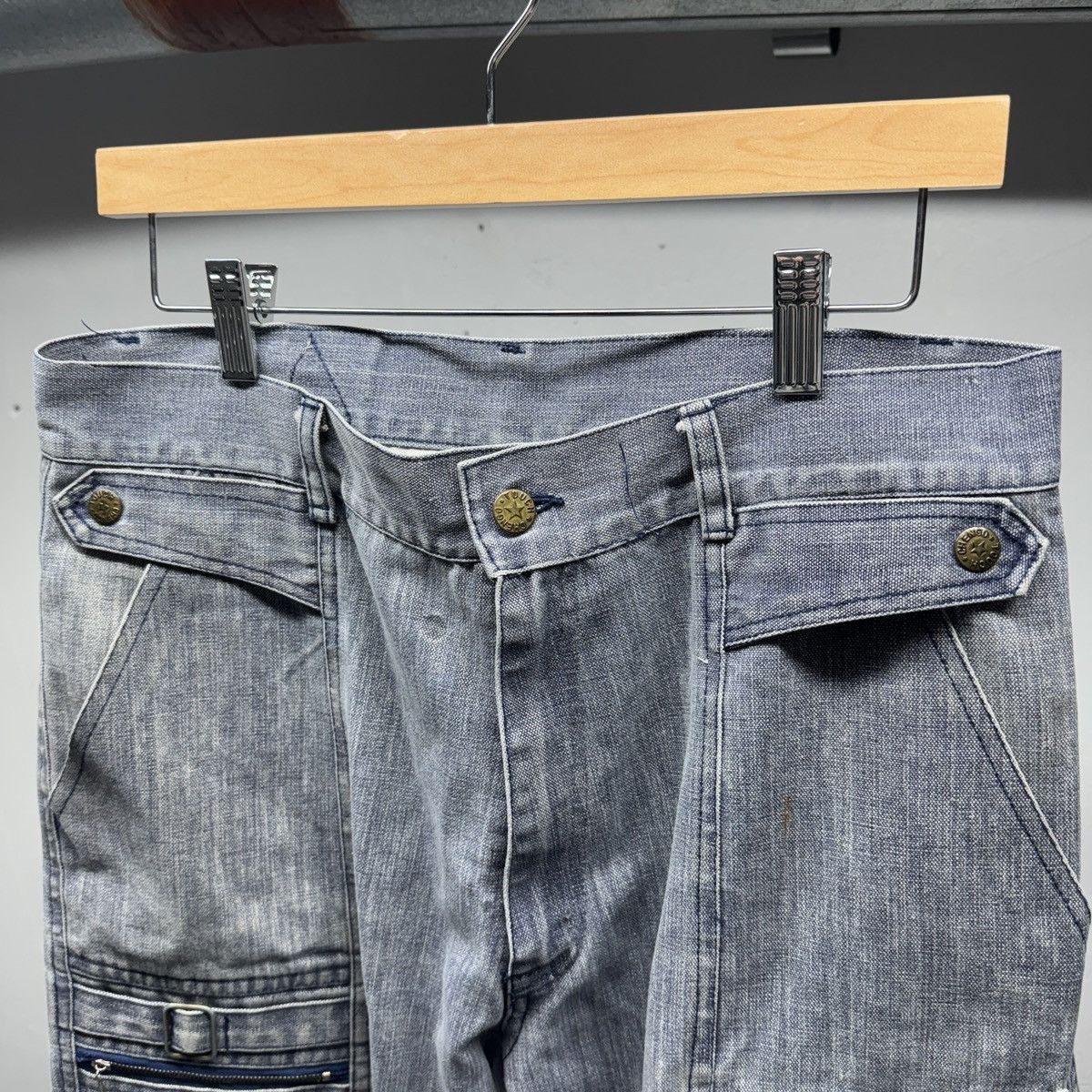 Vintage 90s Y2K Faded Thrashed Denim Cargo Jeans Pants ERD Grunge Size US 33 - 6 Thumbnail