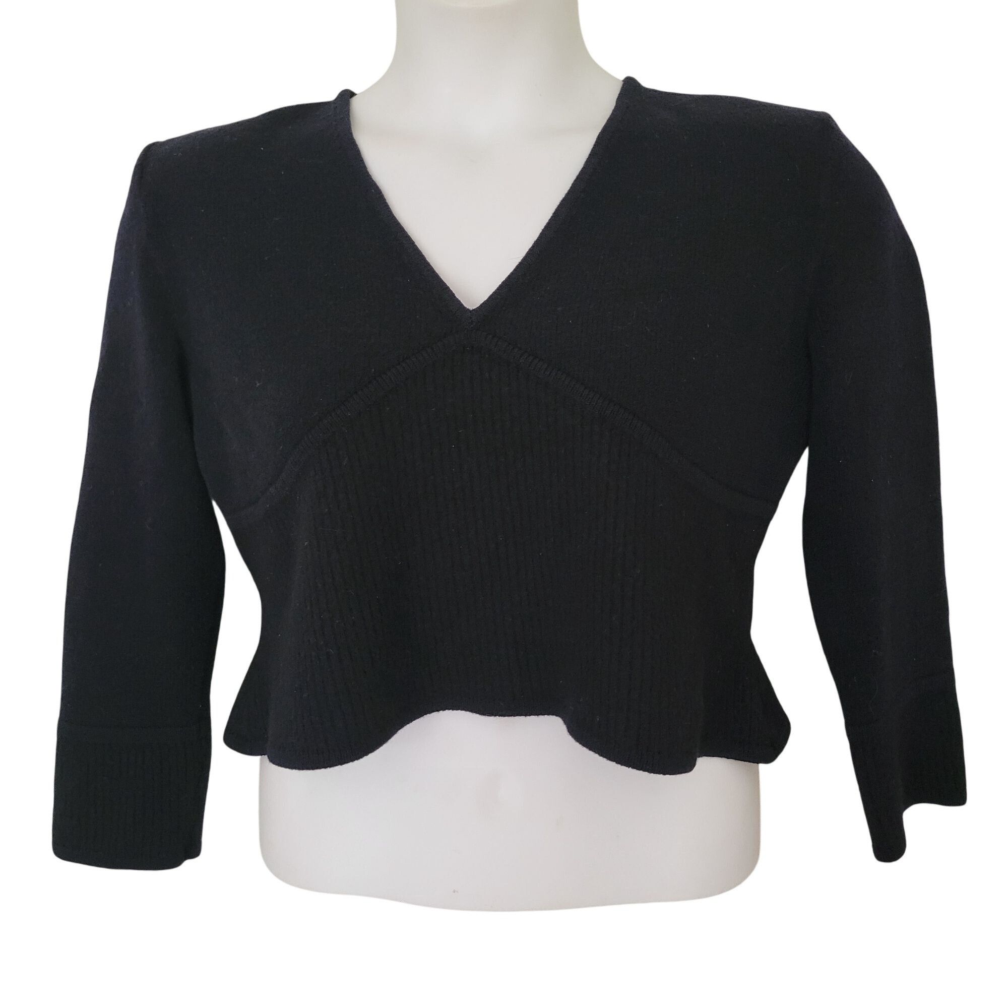 St. John St John Basics L Black Ribbed V Neck Cropped Sweater Top USA Size L / US 10 / IT 46 - 1 Thumbnail