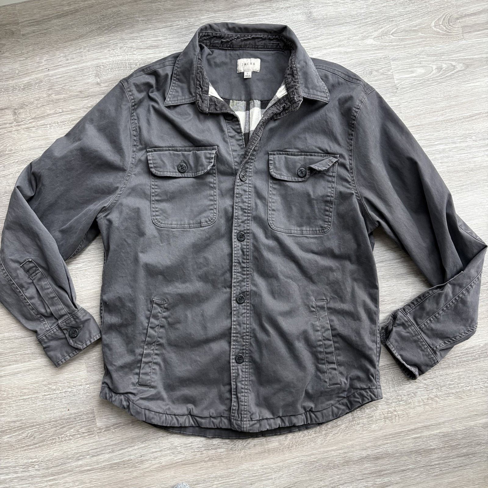 JACHS NY JACHS Men's L Gray Flannel Lined Shirt Jacket Elbow Patches Size US L / EU 52-54 / 3 - 1 Thumbnail