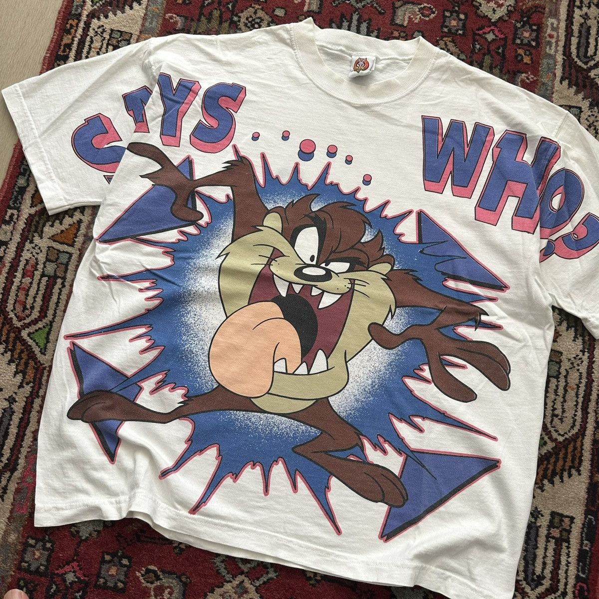 Vintage 1997 Taz “Says Who?” All Over Print Tee Vintage Looney Tunes Size US XL / EU 56 / 4 - 2 Thumbnail