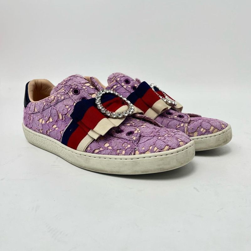 Gucci Gucci Ace Lace Sneakers with Rhinestone Buckle - Size US 6.5 / IT 36.5 - 4 Thumbnail