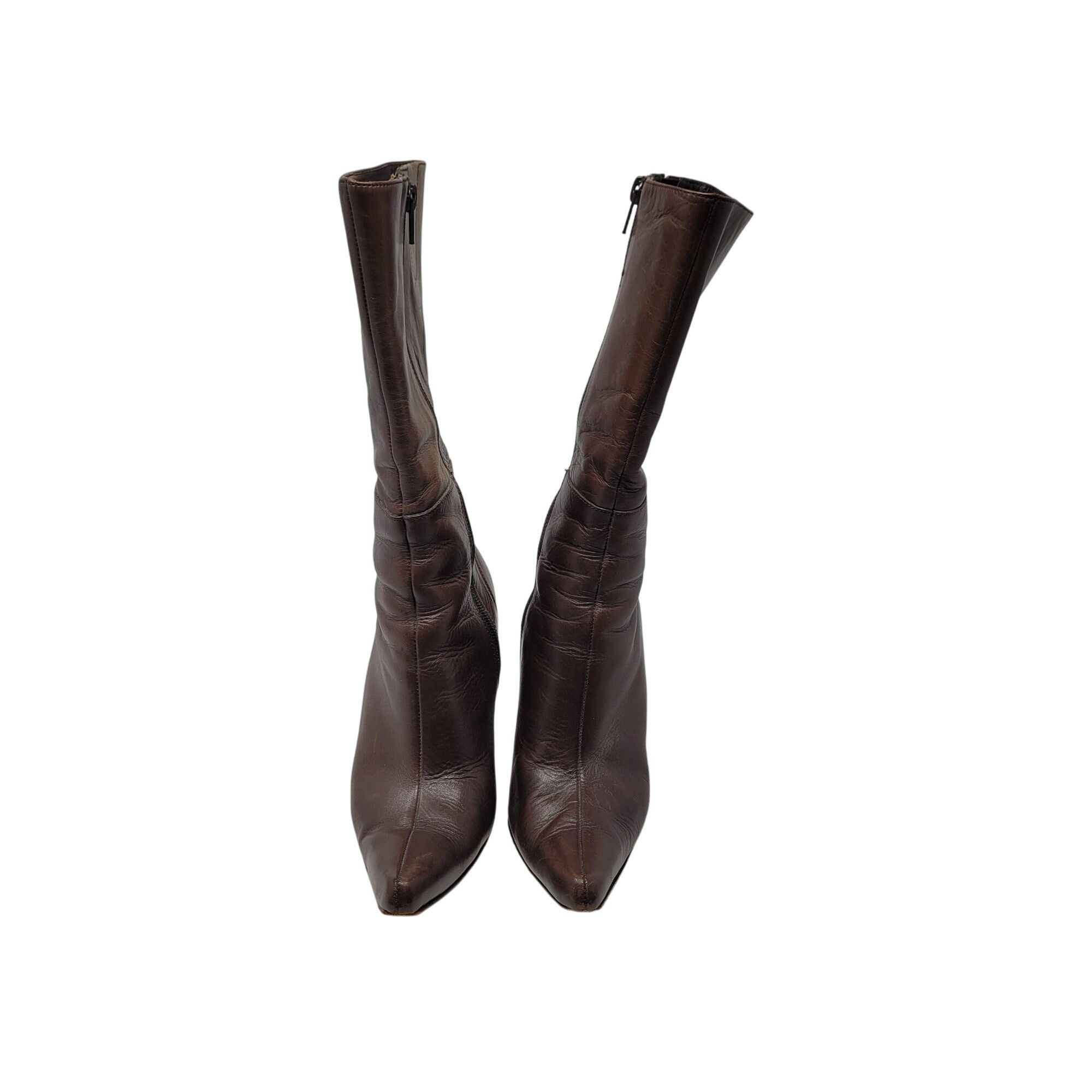 Vintage Vintage Charles David Brown Leather Knee-High Heeled Boots S Size US 5.5 / IT 35.5 - 2 Thumbnail