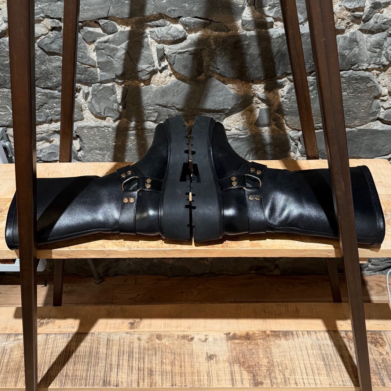 Celine Celine Black Leather Harness Bulky Biker Mid Boots Size US 10.5 / IT 40.5 - 12 Thumbnail