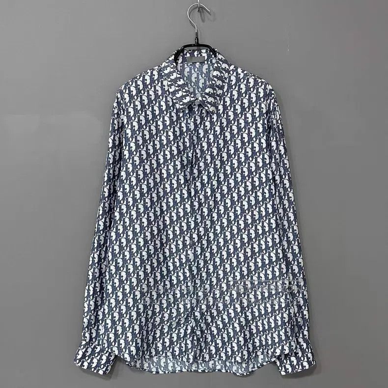Dior Dior Size 39 Blue and white printed silk shirt Size US XXS / EU 40 - 1 Thumbnail