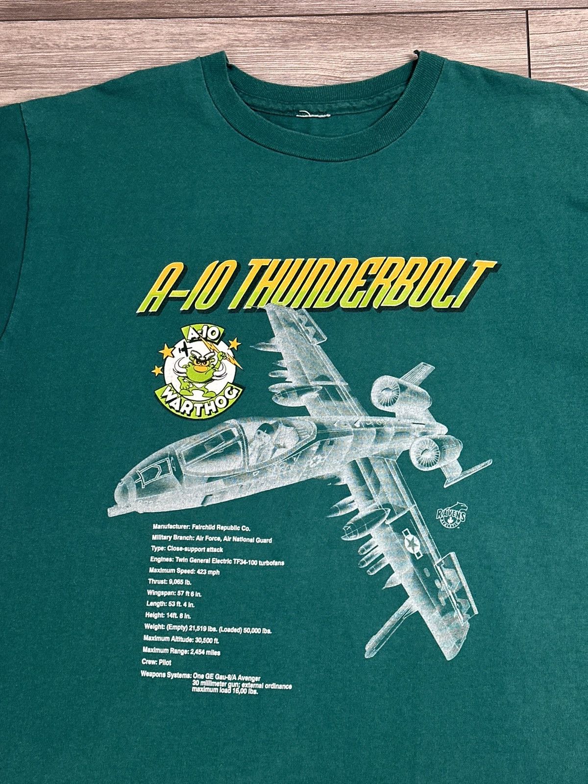 Vintage Vintage 90s A-10 Thunderbolt Warthog Plane Ravens Athletic T Size US XL / EU 56 / 4 - 3 Thumbnail