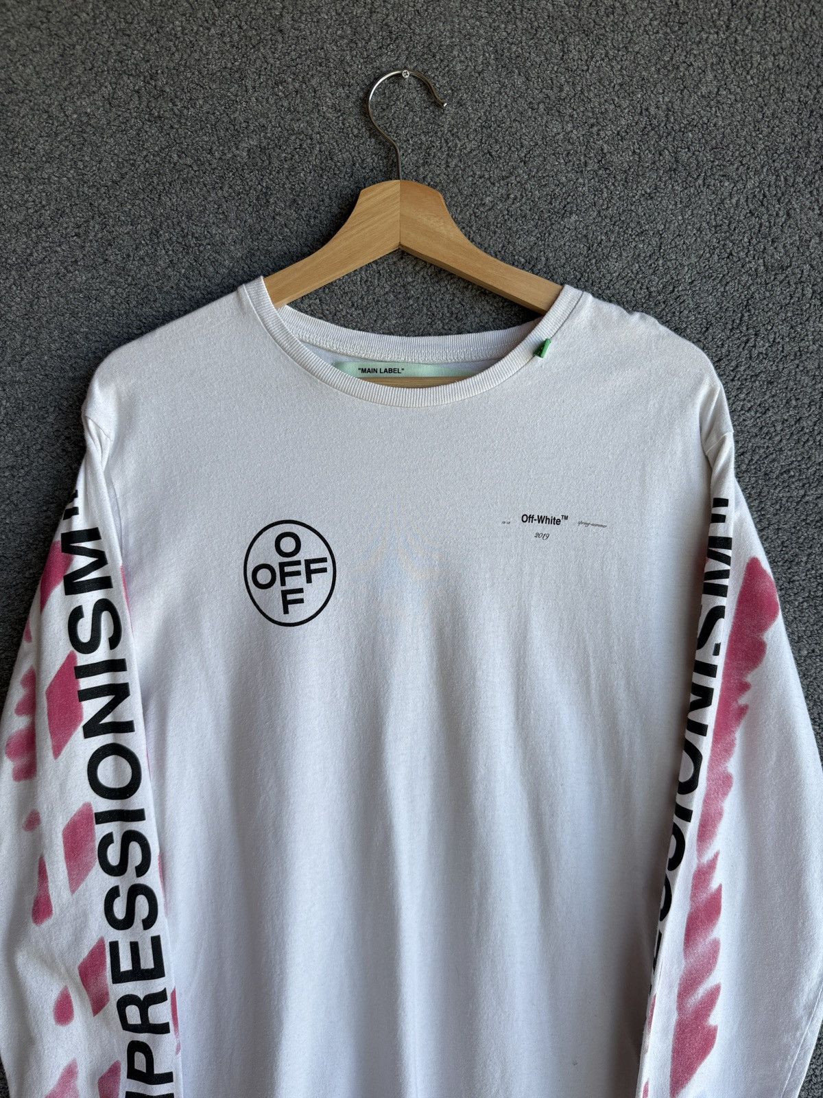 Off White Diagonal Impressionism Long Sleeve Tee White/Pink