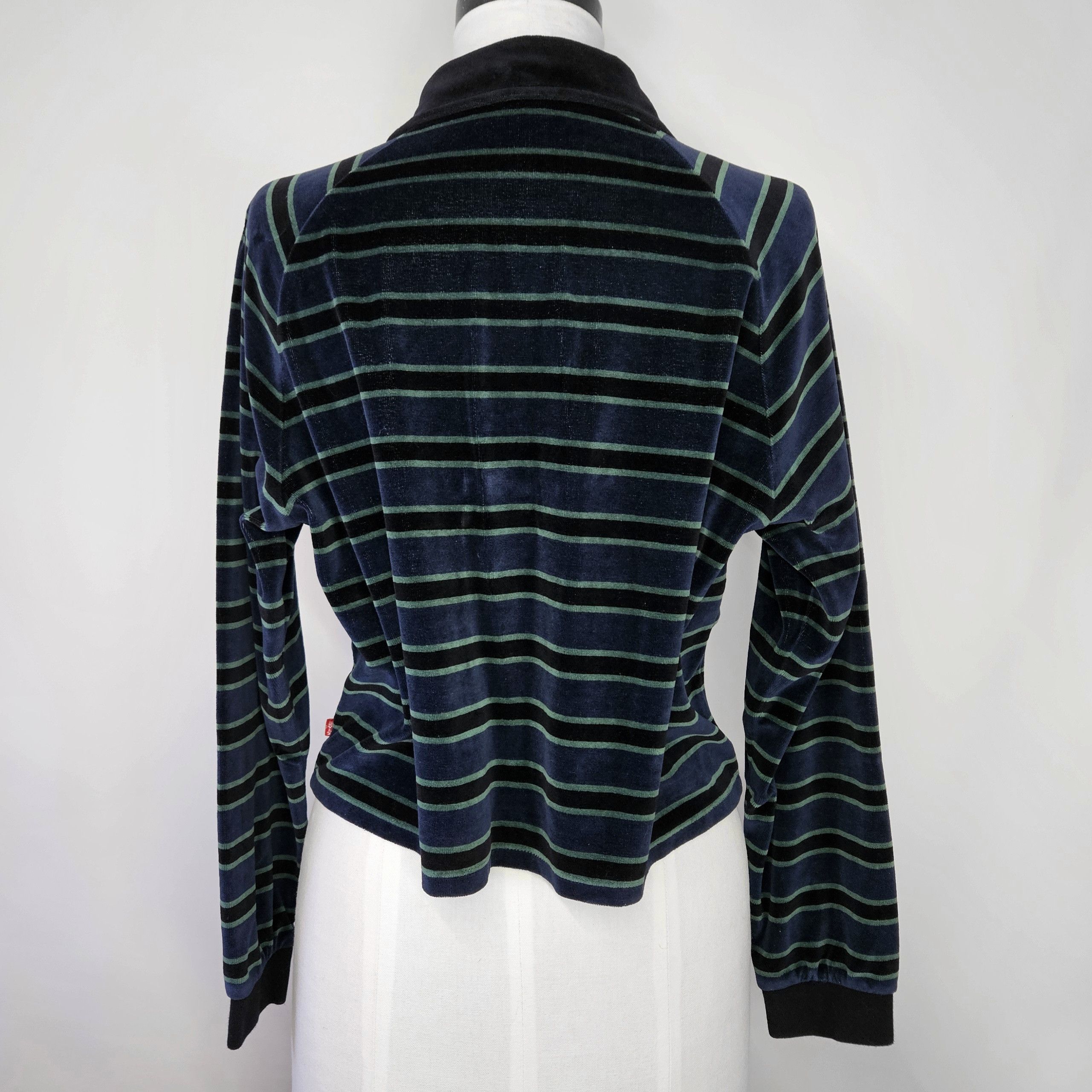 Levi's Levi's Size M Rugby Shirt Green Blue Cropped Velour Striped Size M / US 6-8 / IT 42-44 - 3 Thumbnail