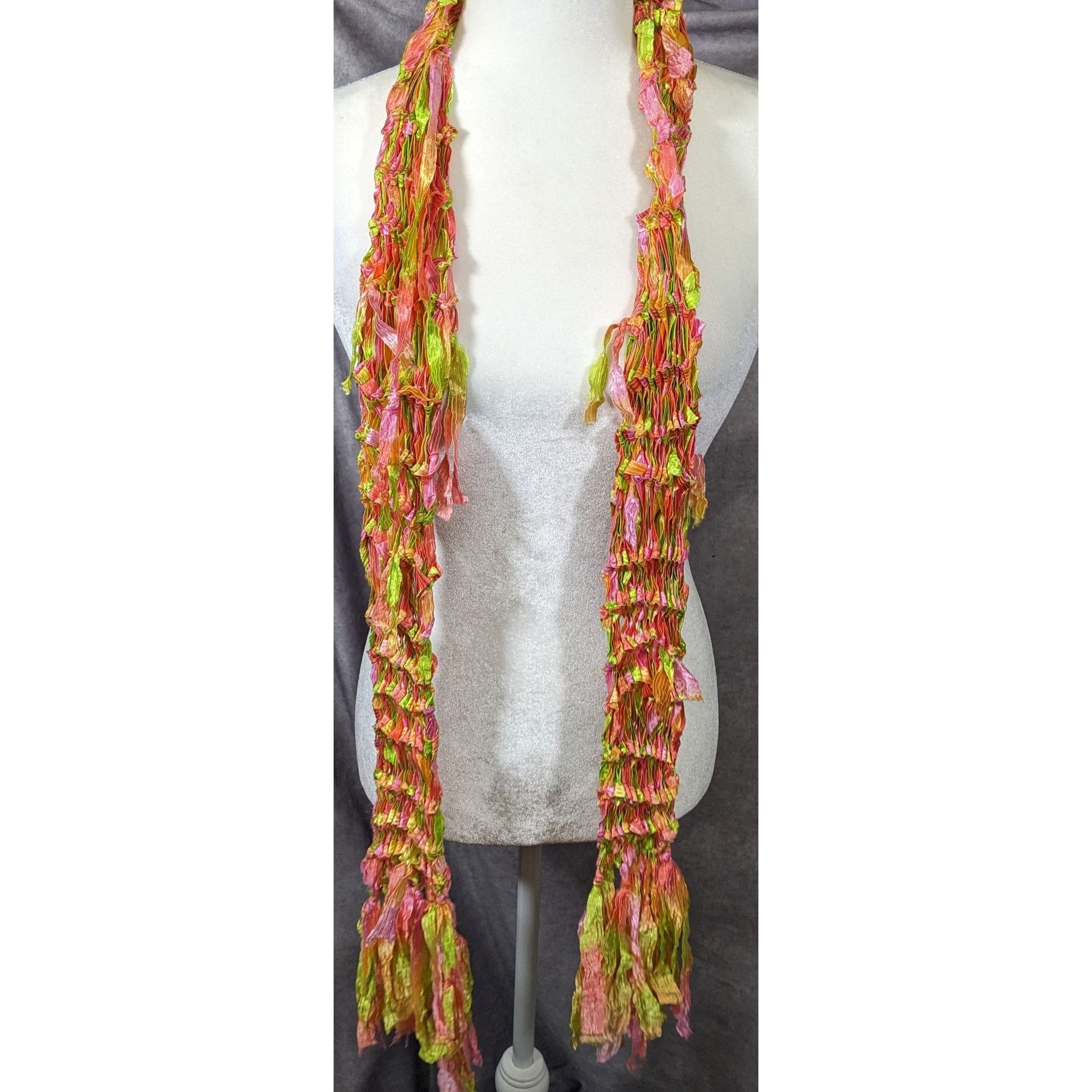 Other Handmade Neon Rainbow Abstract Open Knit Festival Scarf Size ONE SIZE - 5 Thumbnail