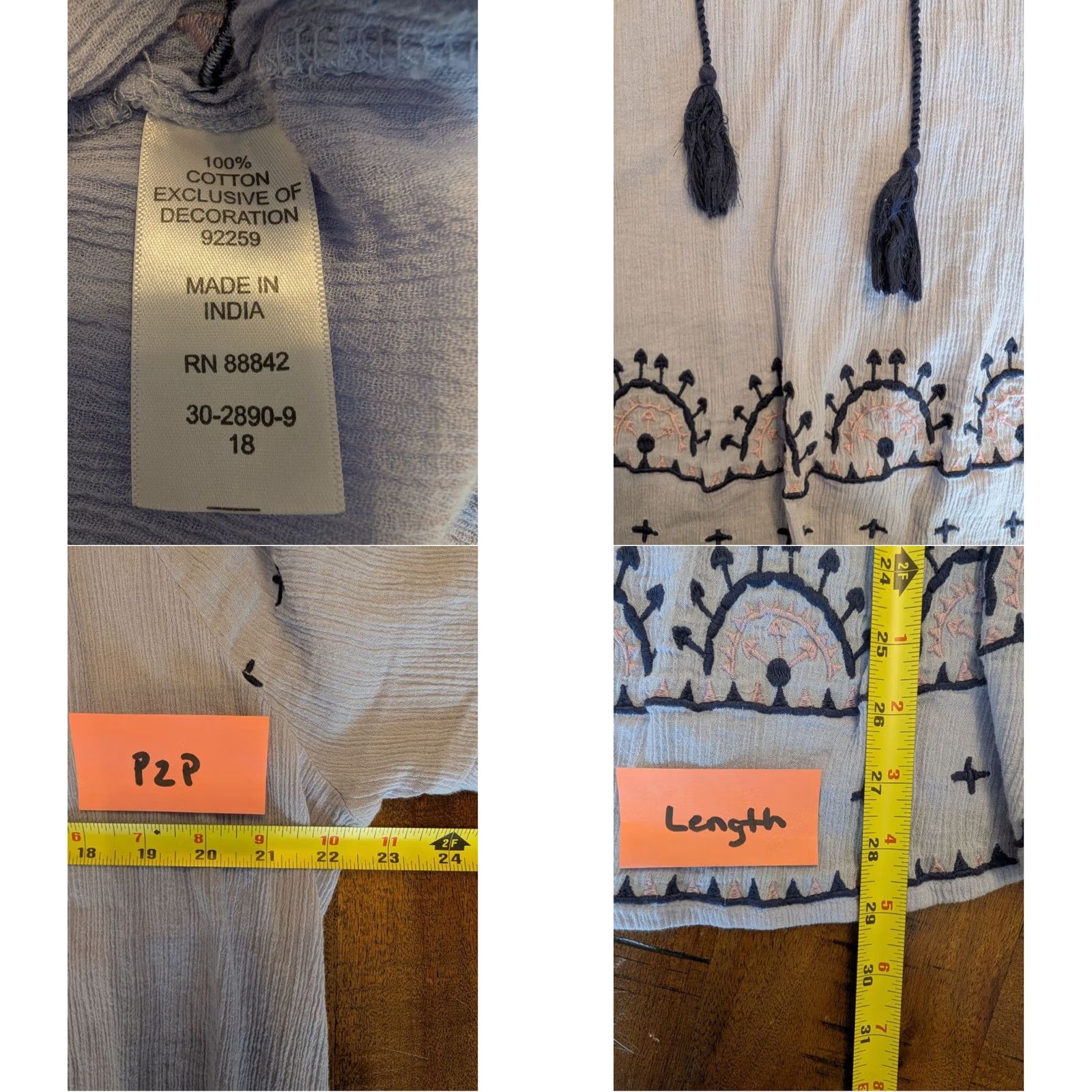 Vintage Ellos Light Blue Balloon Sleeve 100% Cotton Embroidered Top Womens Size 18 Boho Size XXL / US 16-18 / IT 52-54 - 8 Thumbnail