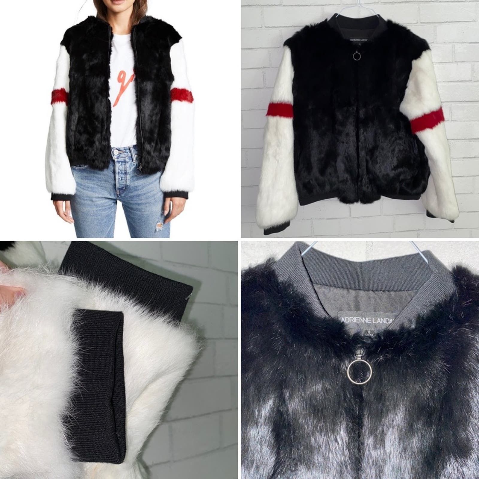 Image of 8 Paris Rock $495 Adrienne Landau Rabbit Fur Bomber Jacket Euc Small in Black, Women's