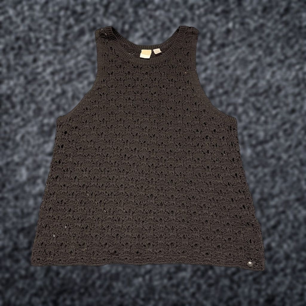 Vintage ROXY Crochet Knit Tank Top Womens M Black Round Neck Sleeveless Casual Winter Sweater Size M / US 6-8 / IT 42-44 - 1 Thumbnail