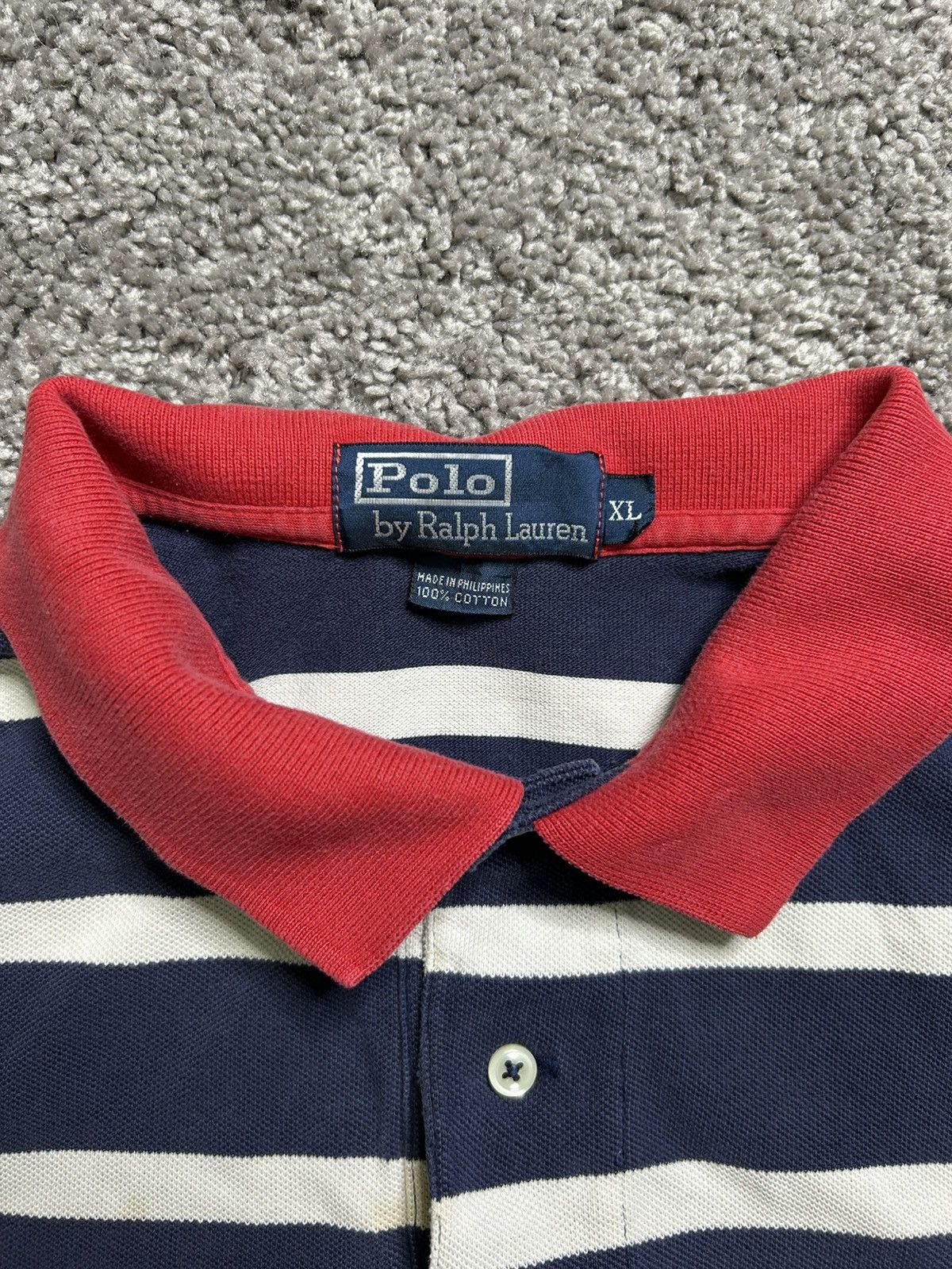 Polo Ralph Lauren Vintage 80s Polo Ralph Lauren Striped Contrast Collar Polo Size US XL / EU 56 / 4 - 3 Thumbnail