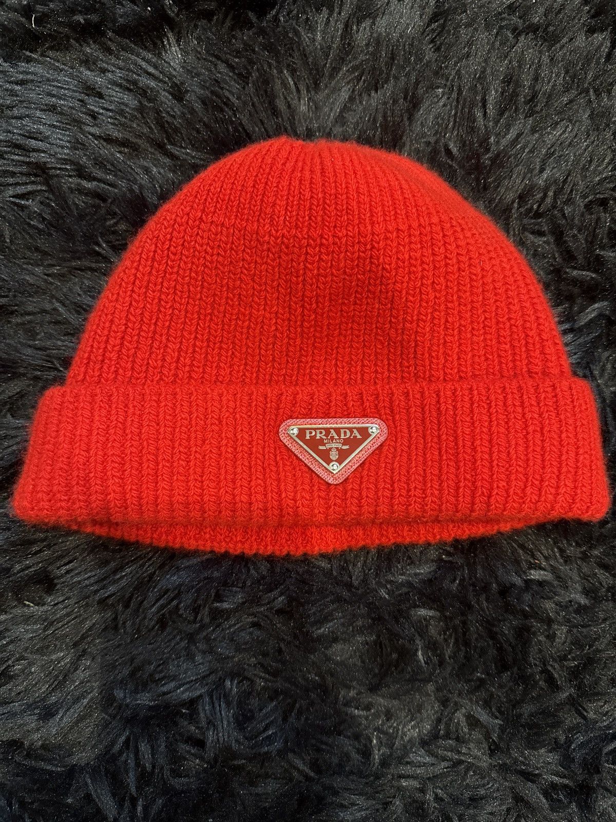 Prada Red Mohair Mohawk Beanie Hat FW 2007 | Grailed