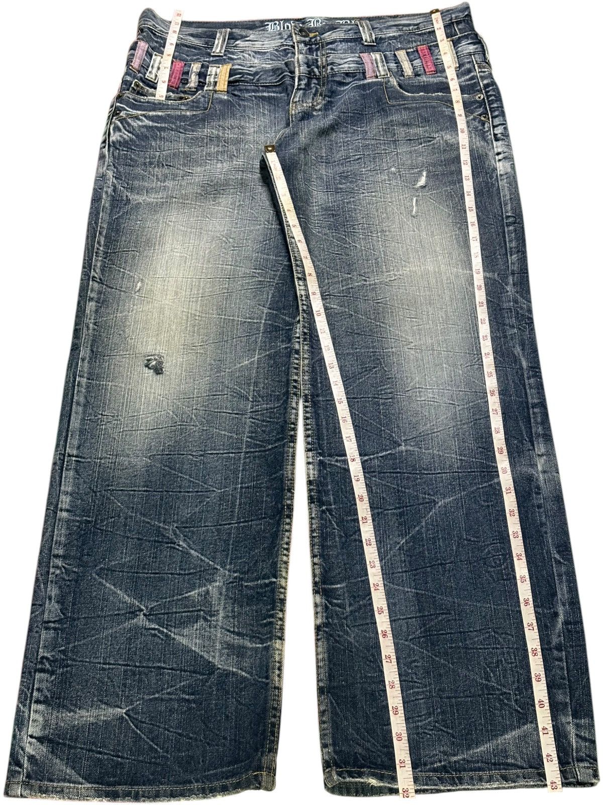 Japanese Brand Vintage Blow By Blue Rusty Wash Double Waist Baggy Jeans Size US 36 / EU 52 - 13 Thumbnail