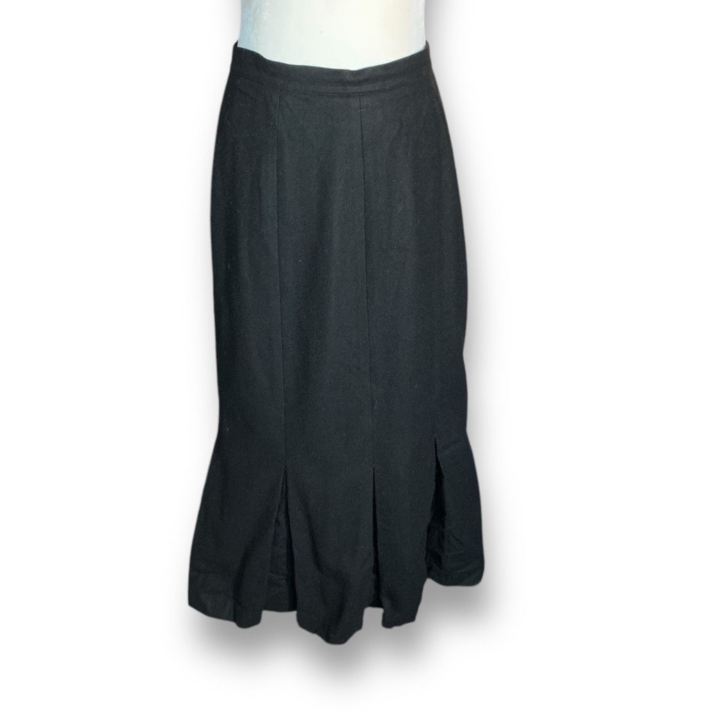 Vintage Vintage SK & Company Black High Waist Wool Blend Midi Skirt Size 34" / US 12 / IT 48 - 2 Thumbnail