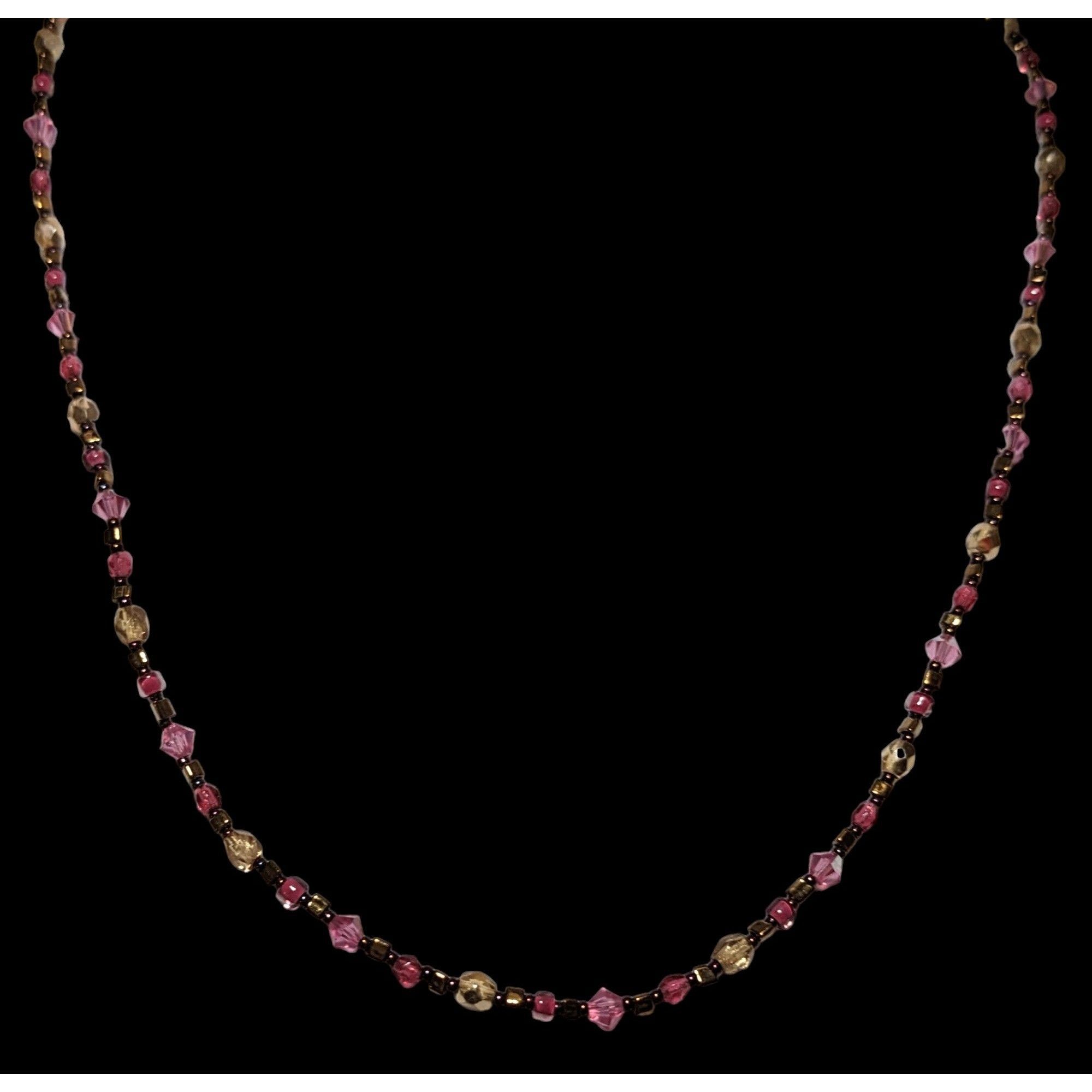 Other Vintage Handmade Pink & Gold Beaded Necklace Size ONE SIZE - 4 Thumbnail