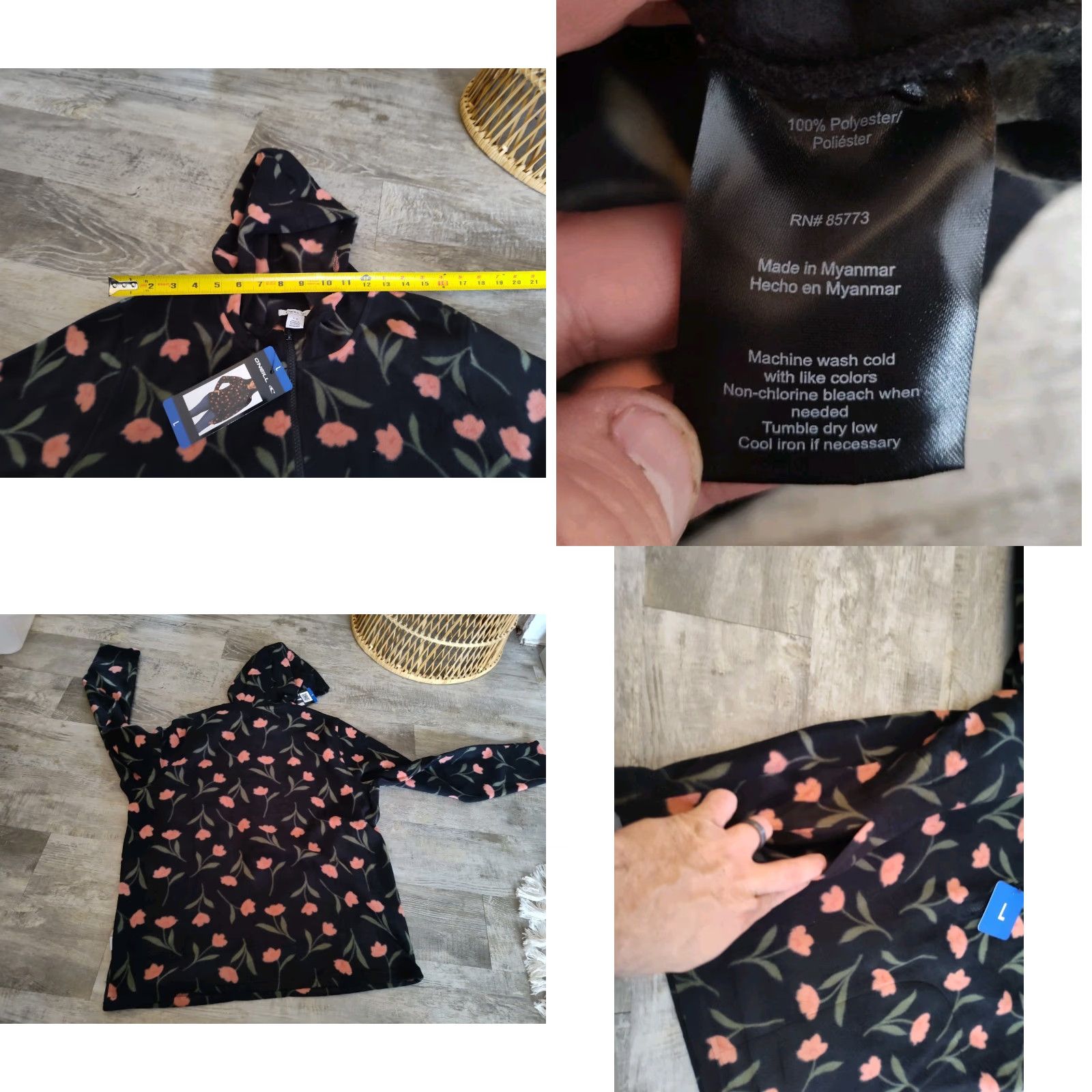 O'Neill O'Neill Women's Half Zip Polar Fleece Hoodie Black Floral Size L New NWT Size L / US 10 / IT 46 - 8 Thumbnail