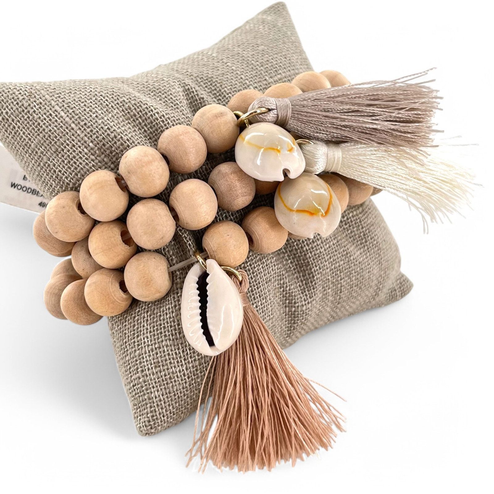 Other Wooden Bead Stretch Bracelet Cowrie Shell Tassel Boho x3 Size ONE SIZE - 1 Thumbnail