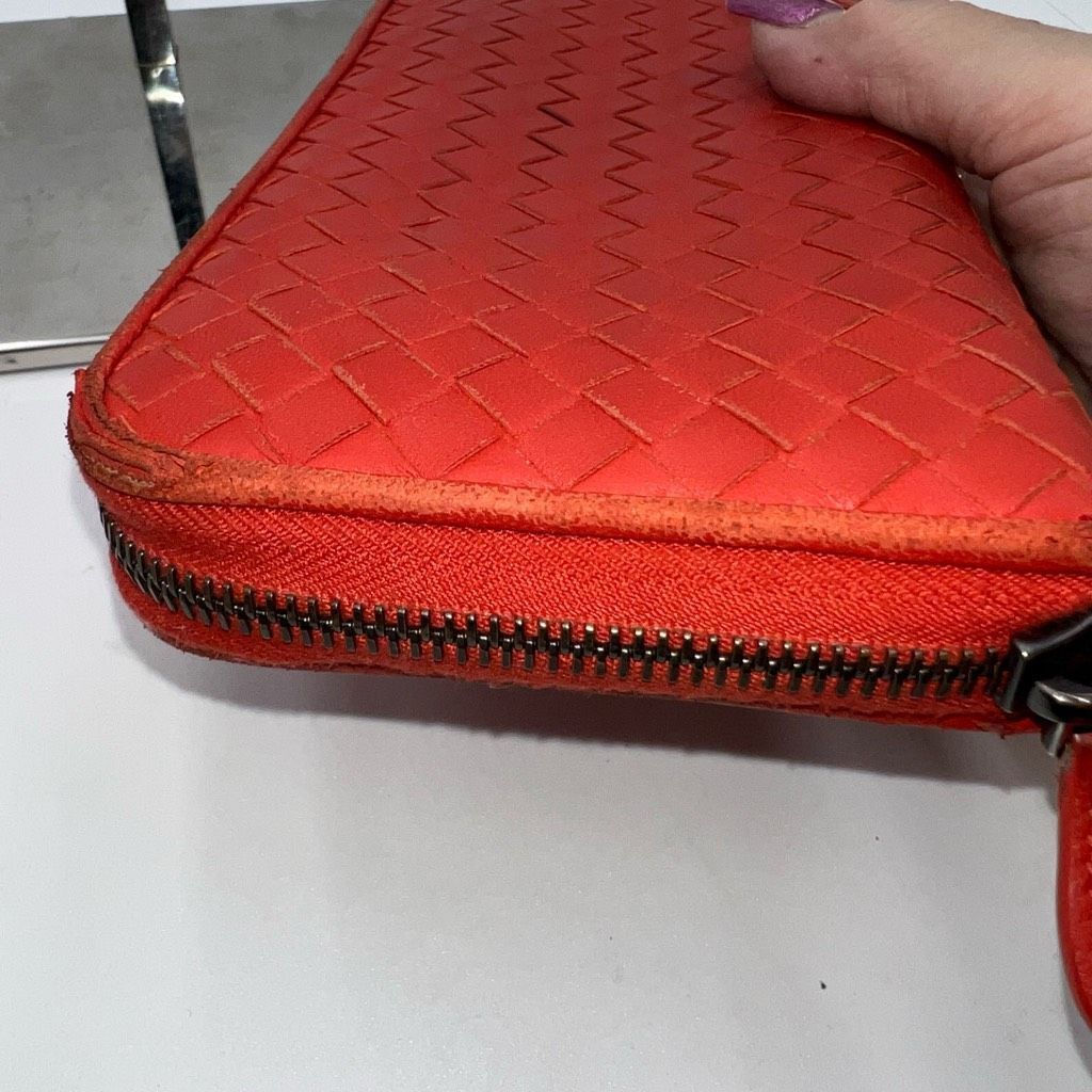 Bottega Veneta Bottega Veneta Red/Orange Intrecciato Woven Nappa Leather Zip Around Wallet Size ONE SIZE - 6 Thumbnail