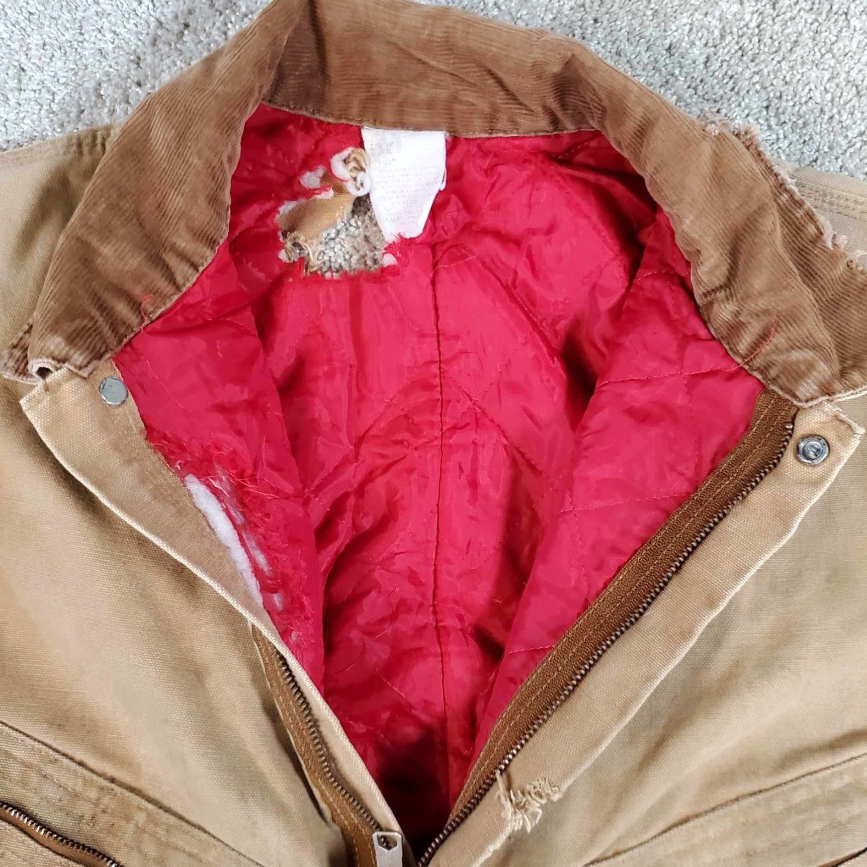 Carhartt Vtg 1989 Carhartt Canvas Duck Coveralls 42R Insulated Lined Distressed Workwear 80s Hunting Mens Brown Long Zip Pockets Logo Zipper Size US 42 / EU 58 - 4 Thumbnail