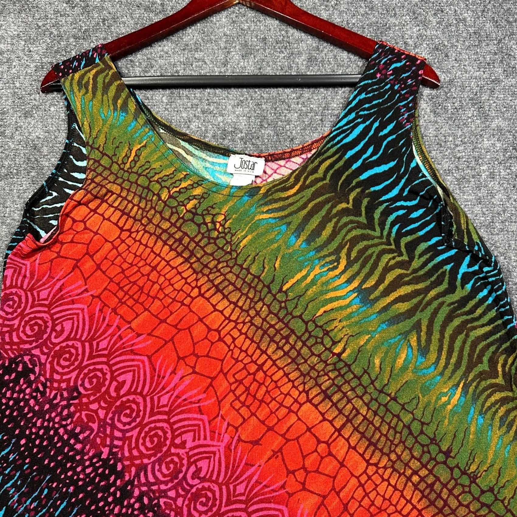 Vintage Jostar Dress Womens Large Stretch Knit Sleeveless Sundress Bold Print Pullover Size L / US 10 / IT 46 - 3 Thumbnail