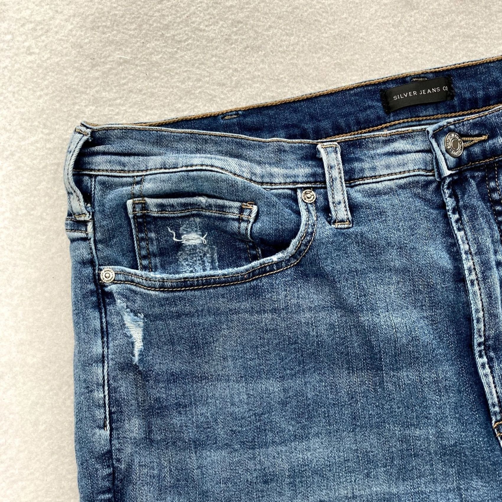 Silver Jeans Co. Silver Jeans Calley Skinny Crop Women's 18 Blue Stretch Denim Distressed Grunge Skinny Jeans Size 26" / US 2 / IT 38 - 4 Thumbnail