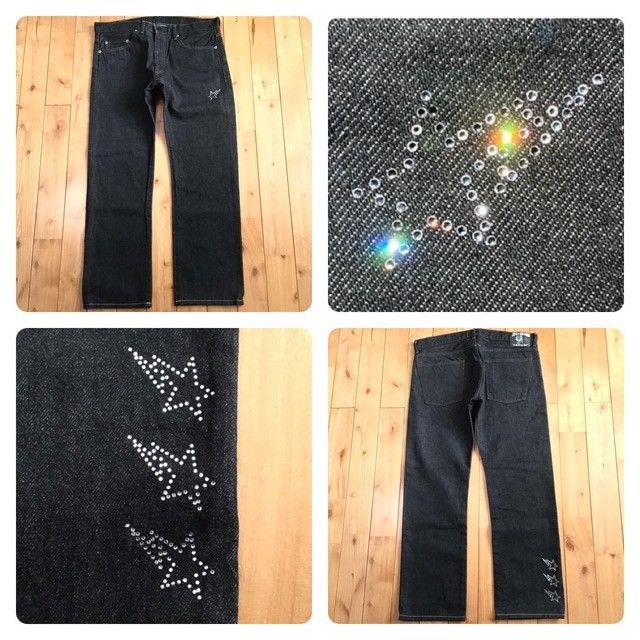 Bape × Swarovski Swarovski BAPE STA black denim pants a bathing ape ★size L Size US 34 / EU 50 - 1 Thumbnail