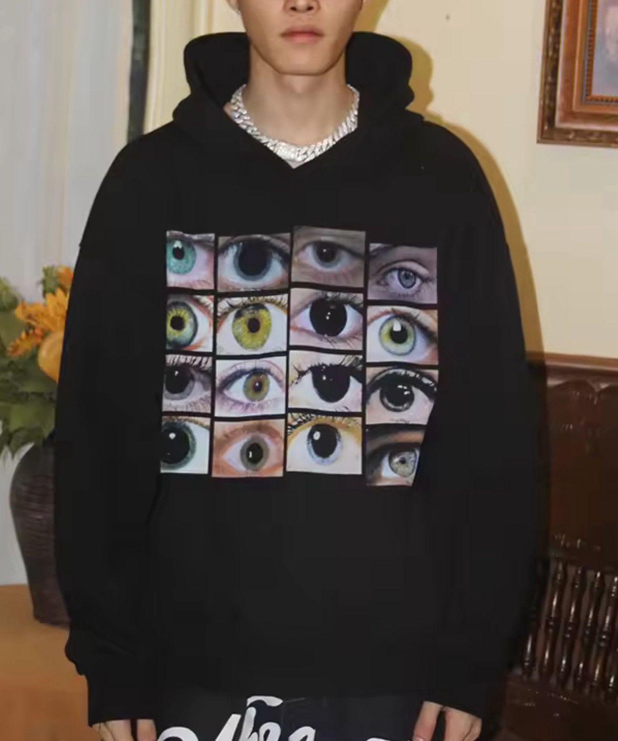 Japanese Brand Eye-Catching Graphic Hoodie - Black with Bold Eye Print | Size US L / EU 52-54 / 3 - 5 Thumbnail